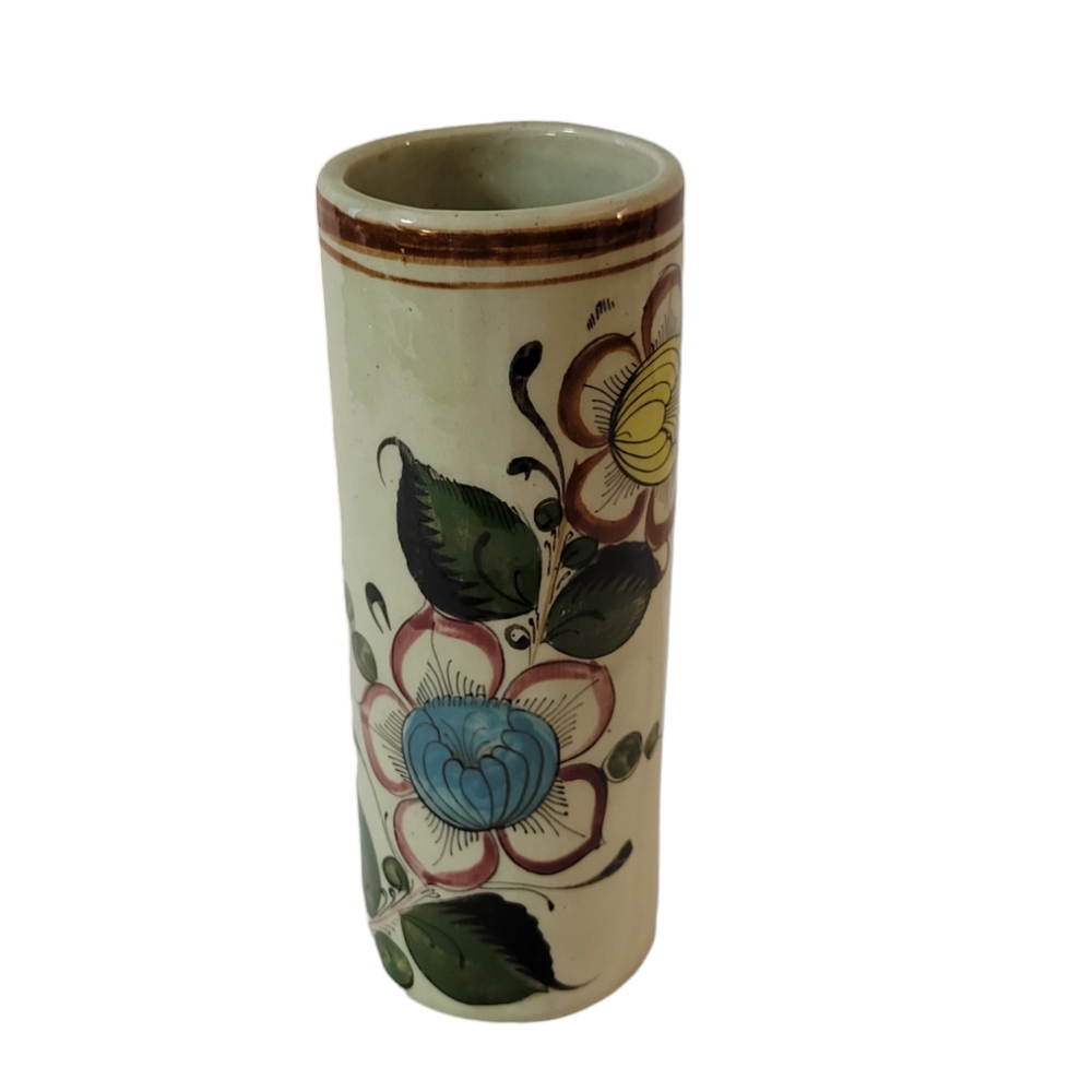 Tonala Mexican Pottery Vase Botanical